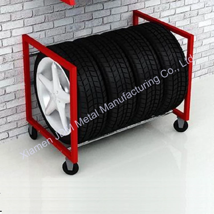 Customize Metal tire showing Stand Storage With Wheels Rack For Tire Fancy Shelf