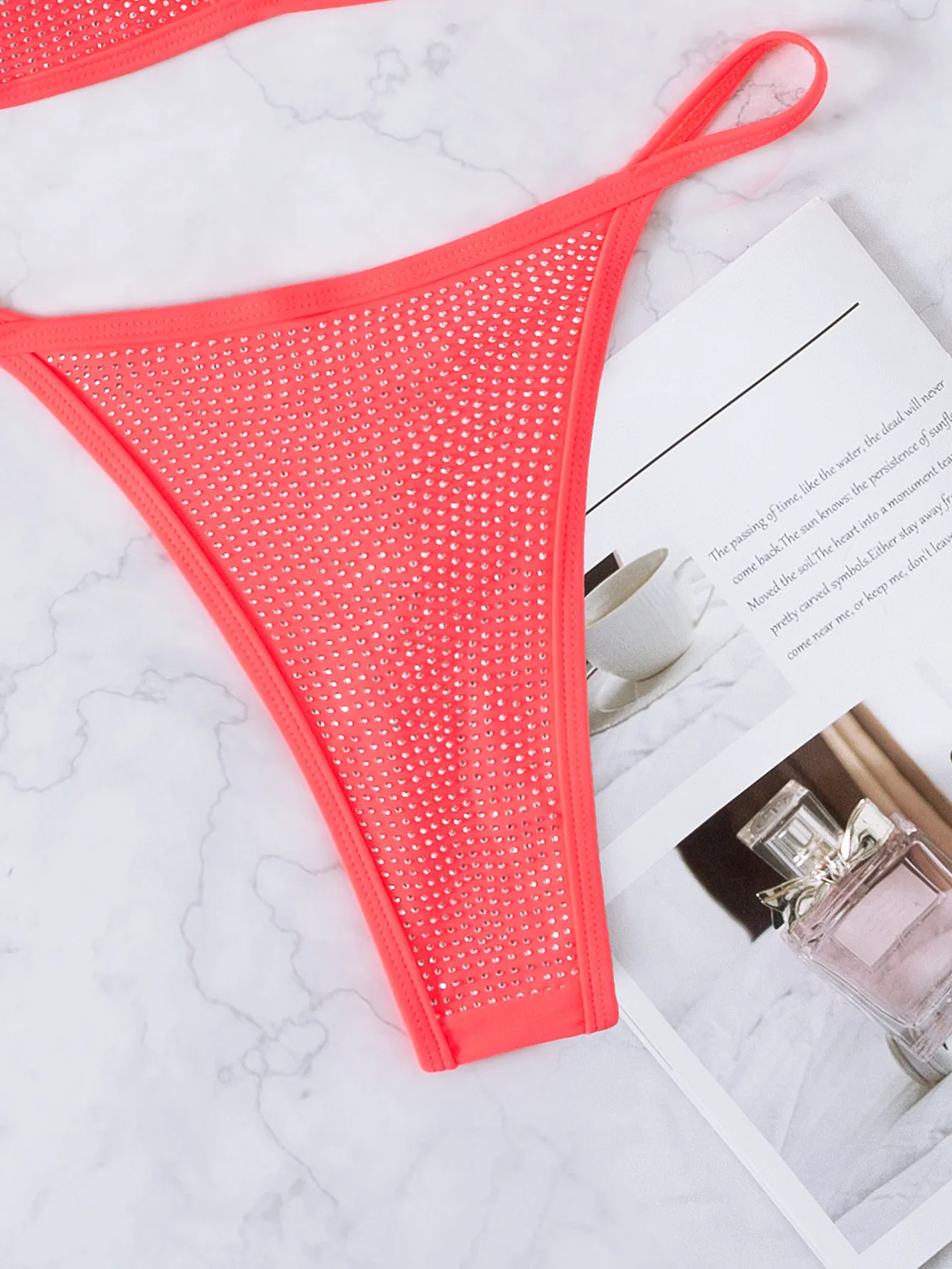 Mills Sisters Sexy Women Pictures in Thong G-string Bling Rhinestone Mini Bikini Sparkly Roses Jewelled Thong Swimwear