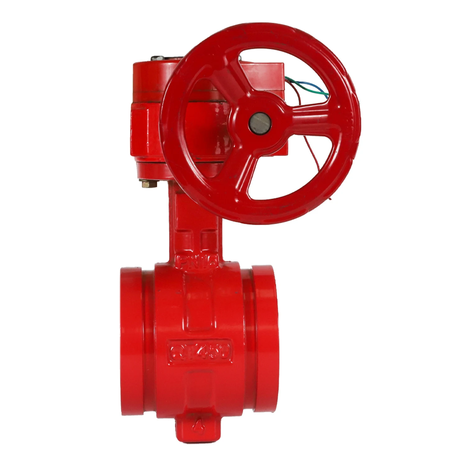 AWWA ANSI Butterfly Valve Red D371X PN16 Handwheel/Turbine Fire SAFE Signal Grooved Gear Actuator & Tamper Switch Ductile Iron