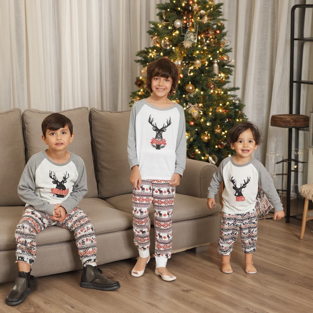 Boys christmas set gift  Parties set kids baby parent-child outfits Brothers christmas lingerie set Santa Homewear