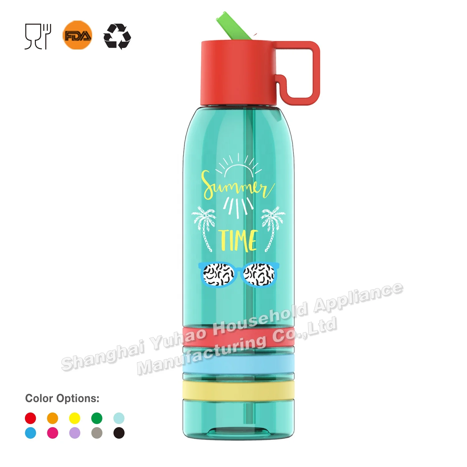 2023 New Design Eco Friendly Custom Outdoor Gift Cups Flip Lid Tritan Plastic Water Bottle with Straw and Portable Handle