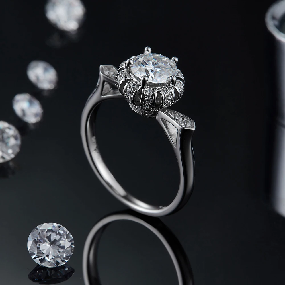 RINNTIN SMR70 925 стерлингового серебра на заказ 1 карат VVS Moissanite Бриллиантовая корона женское кольцо ювелирные изделия Новинка