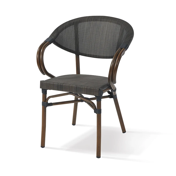 Lawn French Bistro Round Wicker Chair Cafe Aluminum Woven Classic Patio Dining
