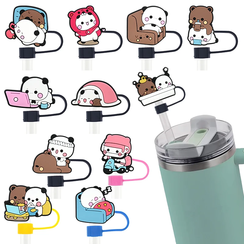 2024 New Arrival Trending Bar Accessories Colorful Straw Tip Cover Pvc Material Cute Little Bear Straw Cover Tumbler Topper