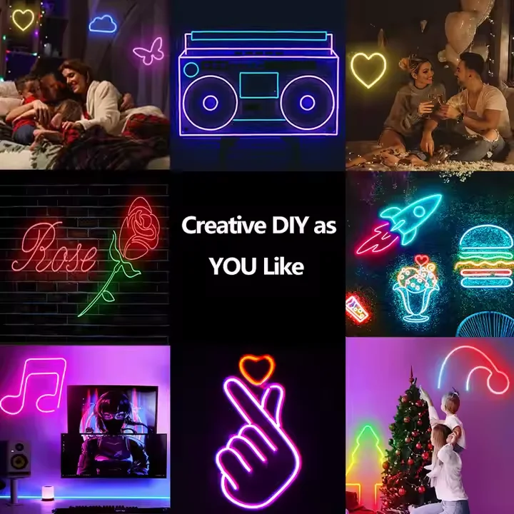 Neon Rope RGB Led Strip Lights Waterproof IP67 DIY Design with Remote Control for Music Sync Bedroom Outdoor Holiday Decoration