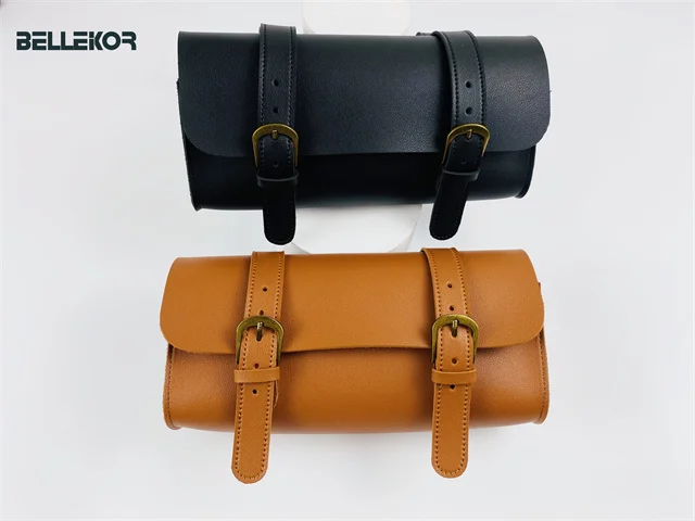 Hot Sale Retro Bicycle Bag Waterproof PU Leather  Portable Saddle Bag Outdoor Riding Storage Bag Embossed Logo