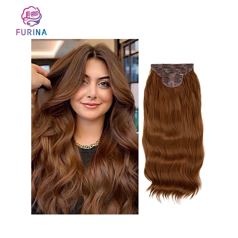 Furina high quality 22inch silky synthetic 4 pcs 11 clips heat resistant fiber clips in hair extensions for women