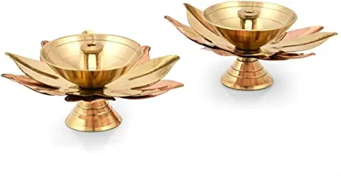 Finest Quality Wholesale Indian Brass Oil Diya for Hindu Pooja Religious Rituals set of 2 Indian Brass Lotus Diya Diwali Gift