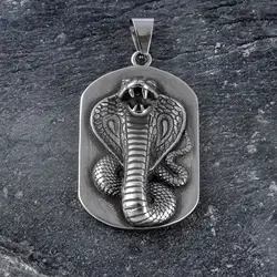 Vintage Jewelry Three-dimensional Embossed Cobra King Mamba Snake Stainless Steel Pendant Necklace