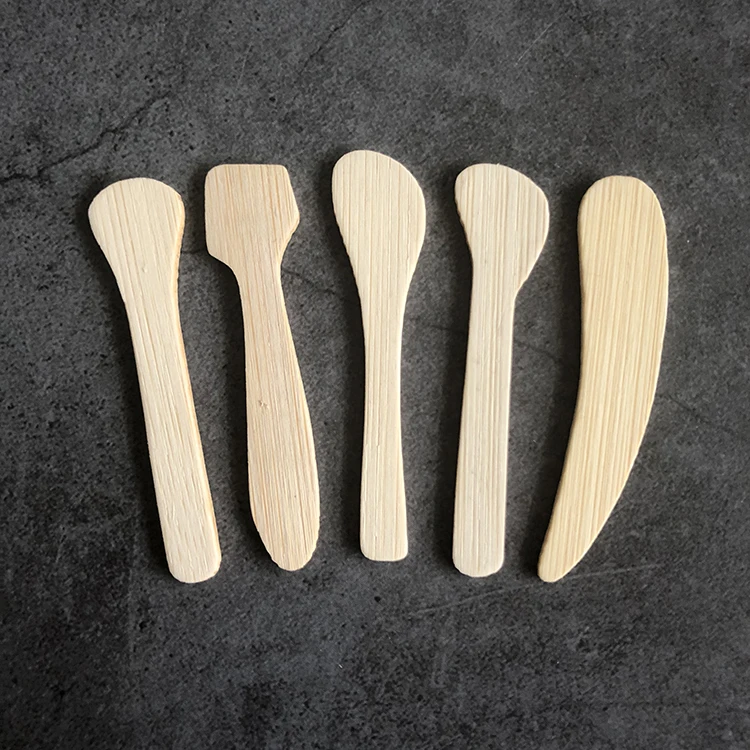 Wholesale Cosmetic Face Cream Small Spoons Flat Scoop Mini Makeup Bamboo Wooden Cosmetic Spatulas