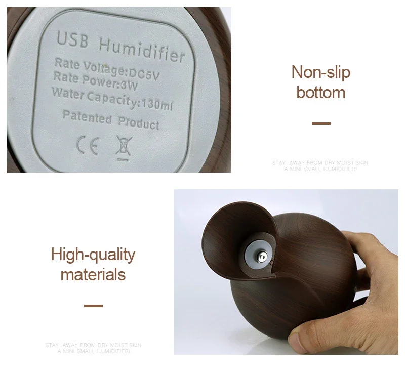 Portable cheap price 130ml USB wood aroma diffuser ultrasonic cool mist usb air humidifier