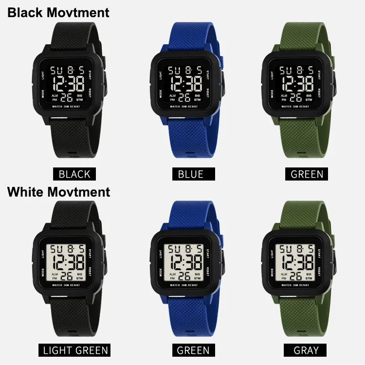 Sports Alarm Clock Auto Date chronograph china Complete Calendar  Water Resistant square digital watches