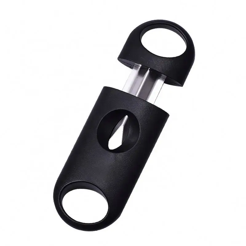 Low price V shape customized Logo Portable cigar punch cutter Scissors stainless steel plastic gift