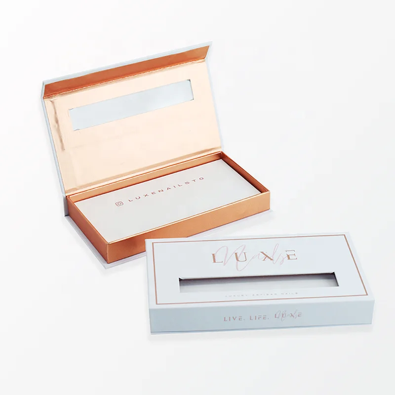 Wholesale Custom Logo Press on Nails Pink Purple Boxes Luxury Gold Foil Stamping CMYK Pantone Printing Nail Packaging Paper Box
