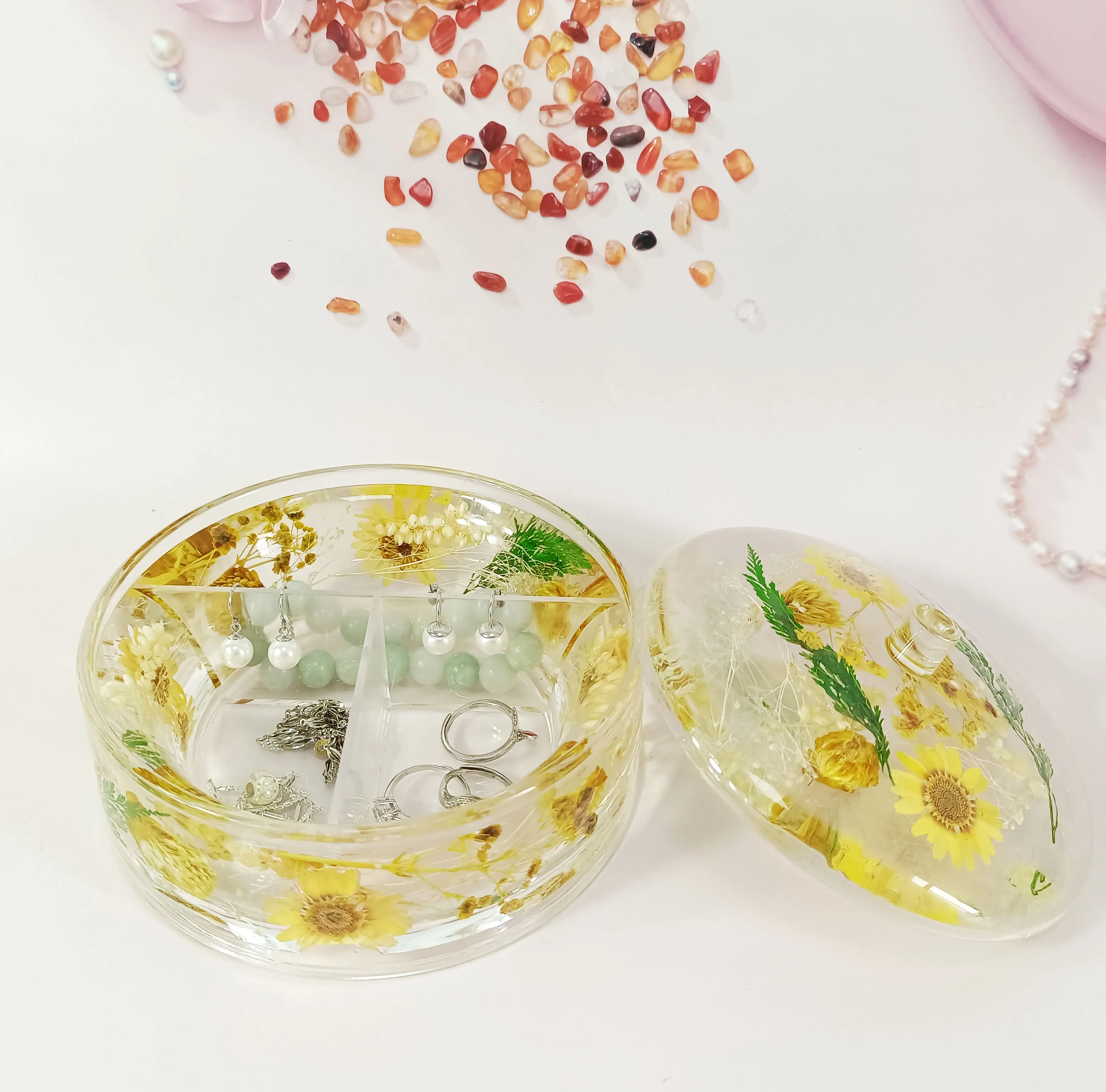 Роскошная коробка для хранения колец, серег, ожерелий, органайзер с высушенными цветами, акриловая шкатулка для украшений, органайзер для украшения