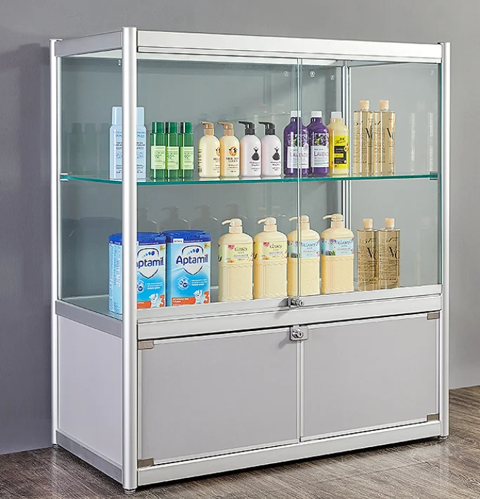 mobile shop display counter with glass sliding door