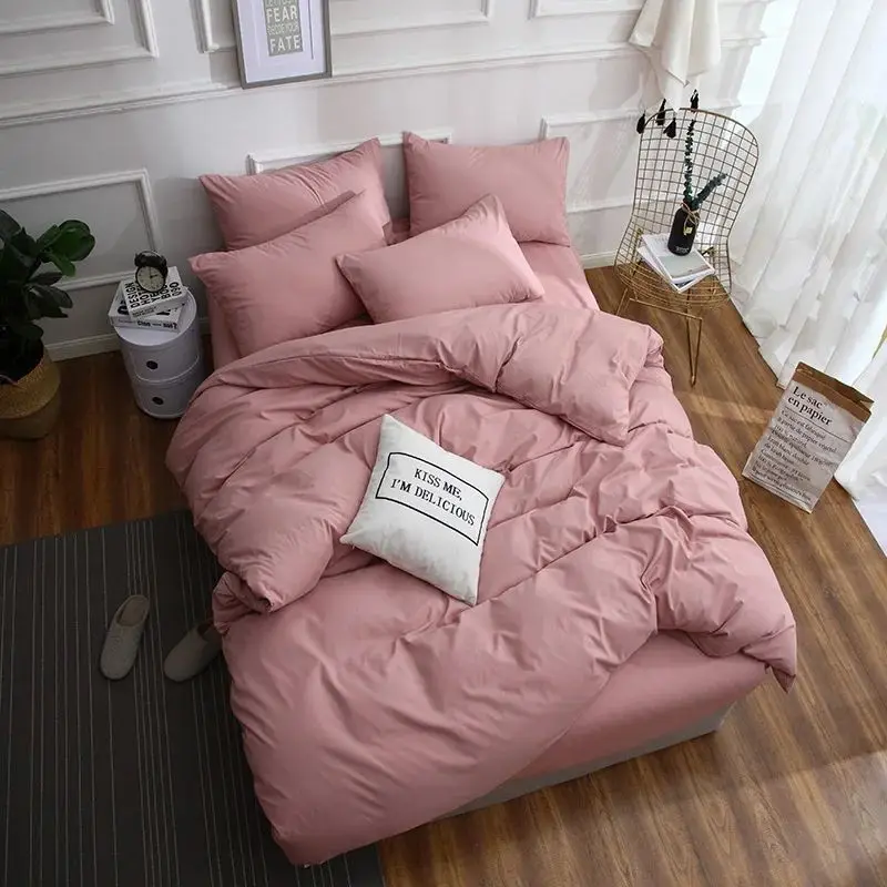 King Size Quilt 100% Cotton Satin Microfiber Pink Cover Comforter Bedding Set For Bedroom