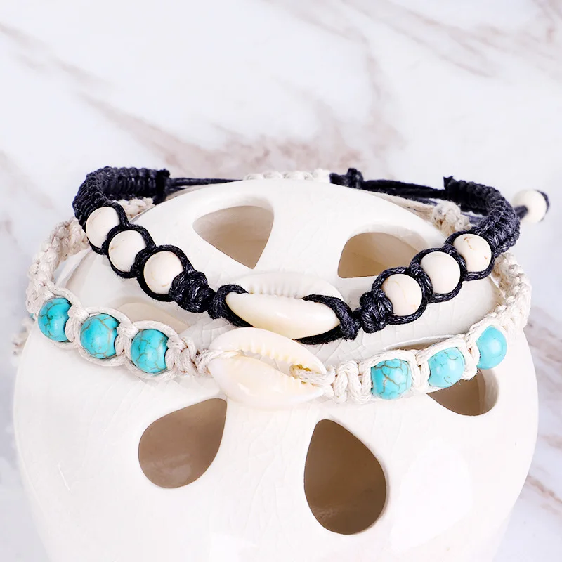 Best Design Bohemian Beach Handmade Braided Cord Natural Beads Cowrie Puka Sea Shell Charm Bracelet for Women Gift