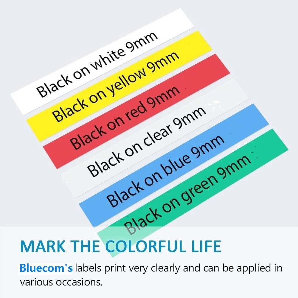 Bluecom Free Sample 9mm *8m Compatible For Brother TZ Series Tze121 Tze221 tz421 tz521 tz621tz721 Black On White Label Cassette