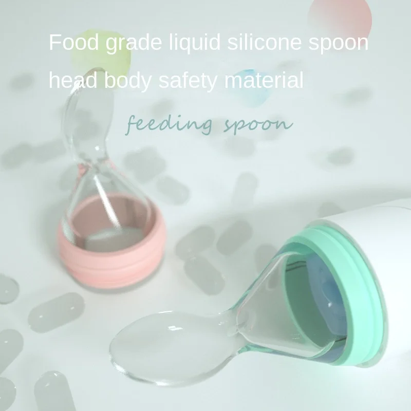 Custom Infant Baby Feeding Flexy Squeeze Pacifier Silicone Feeding Bottle Spoon Set//