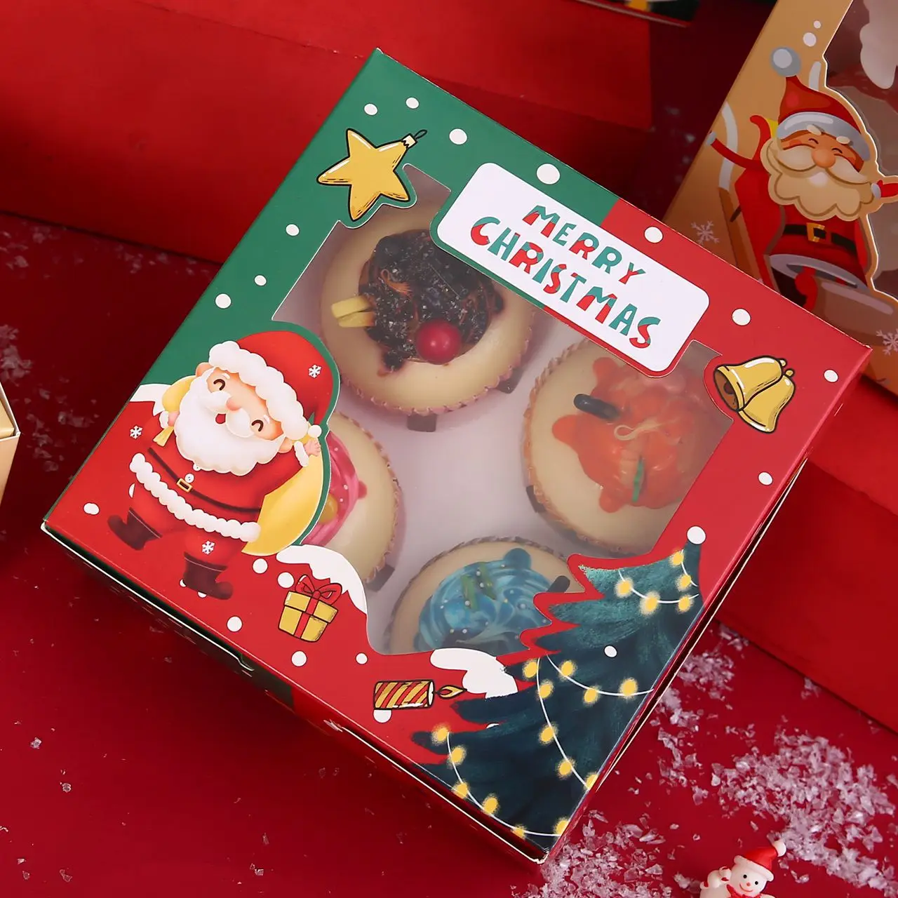 Christmas style cartoon creative baking pastry packaging paper box for cupcake box and muffin cups 4-6-12 piece with window
