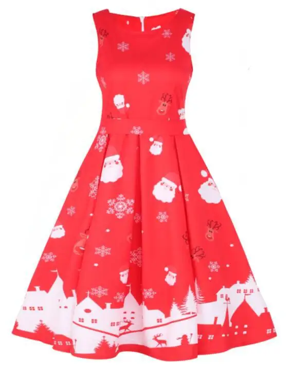 2021hot sale Printed sleeveless Christmas Dresses for Women clothes