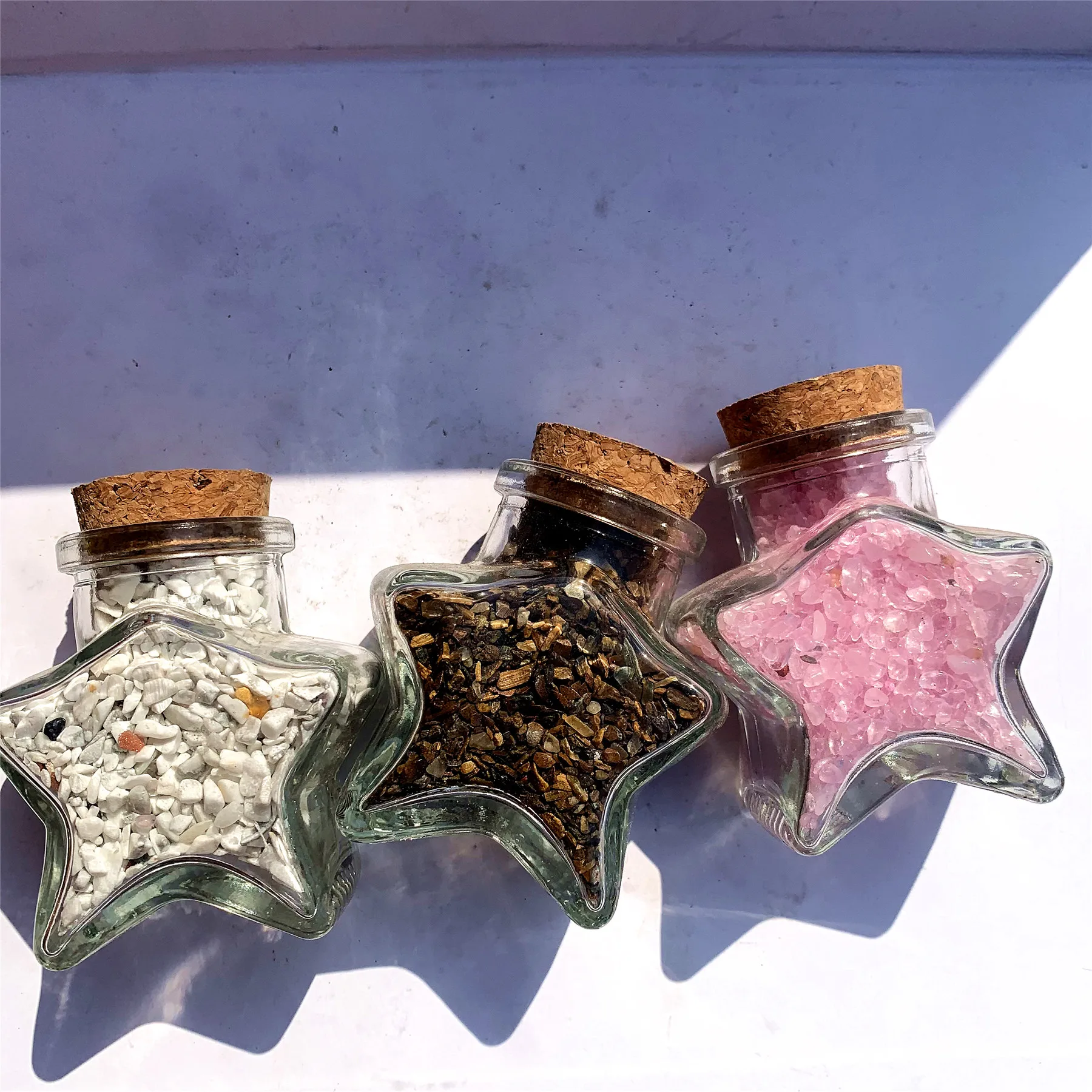 
7.7cm Natural Rock Rose Quartz Stone Star Shape Bottle Crystal Tumble Healing Stones For Gift 