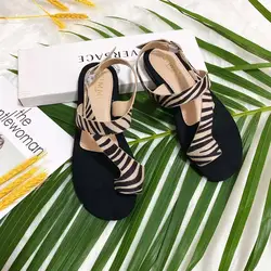 New designer zebra flannel leather flat shoes women fashion ladies sandals summer slippers