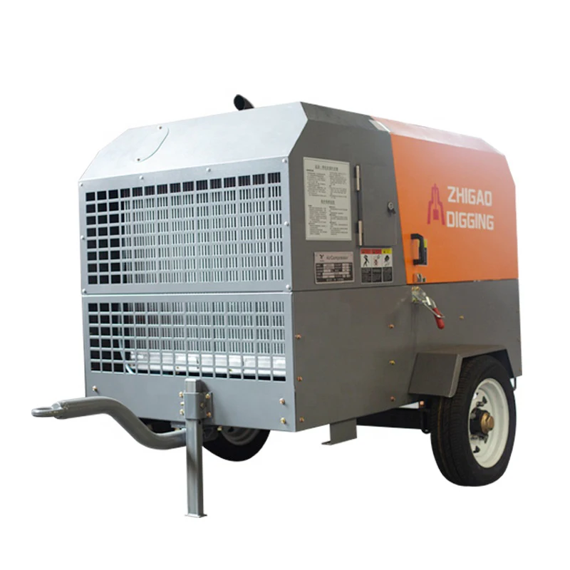 158CFM 102PSI small rotary diesel screw air compressor with wheels