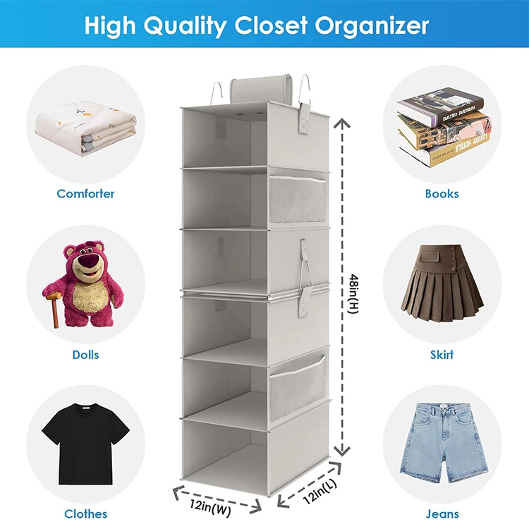 Hanging Closet Organizer Storage Boxes & Bins 2 Separable 3-Shelf Shelves With 3 Drawers Clothes