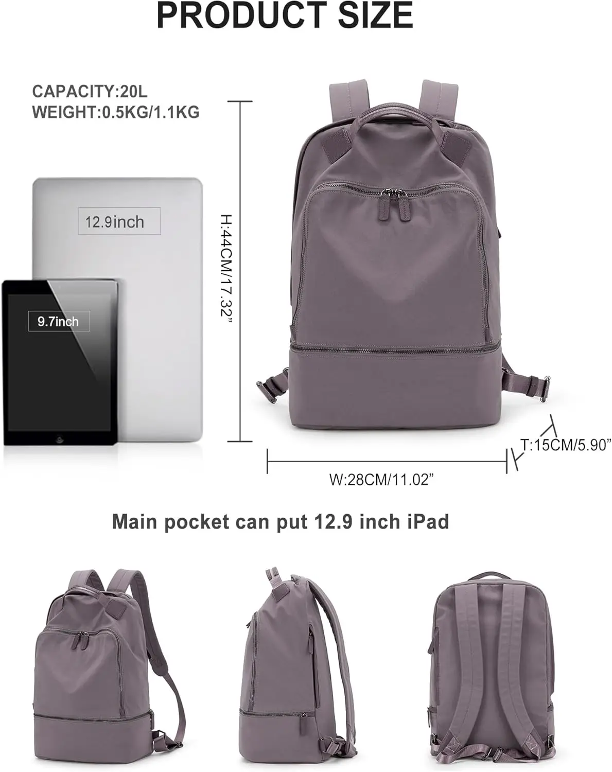 Custom Women  Sports Essentials Backpack Waterproof Small Gym Bag With Shoe Compartment and Wet Dry Pocket