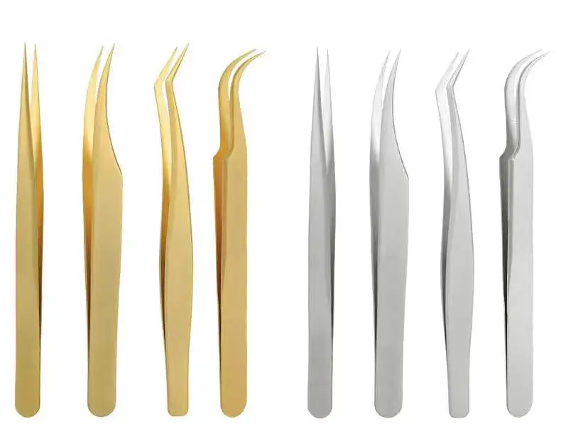 Hot 90 degree pink tweezers for Professional Russian volume tweezers steel  highprecisioned  glitter diamond grip lash tweezers