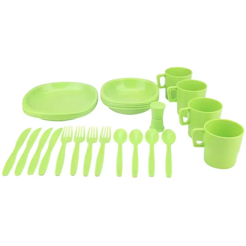 Wholesale Reusable eco friendly plastic tableware set cutlery cup bowl plate picnic camping tableware set camping dinner sets