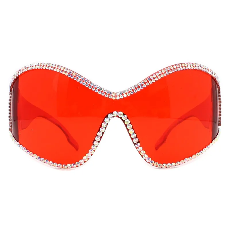 2023 Fashion Large Oversized Futuristic Punk Sports Windproof Sunglasses Diamond Retro One Piece Y2K Fashion Sunglasses