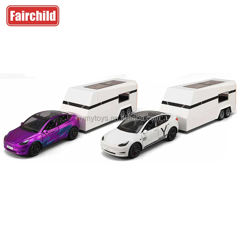 Aliexpress Hot Selling 1:24 Die Cast Car Tesla Model Y Pull Back Die Cast Car Music Light Simulation Tesla with Charging Pile