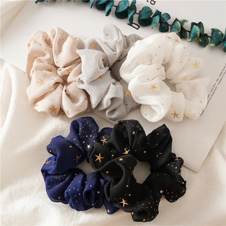 Shiny Star Chiffon Silk Scrunchies Women Elastic Rubber Hair bands Girl Ponytail Holder Hair Ties Ropes Hair accessories New (1600570999747)