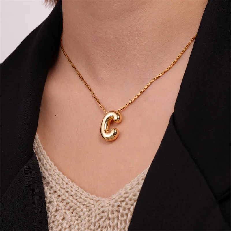 Hot sale stainless steel alphabetic 3d letter b necklace bubble letter stainless steel
