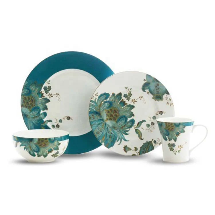 Royal Blue Flower  Fine Bone China Dinnerware Set for 6 people