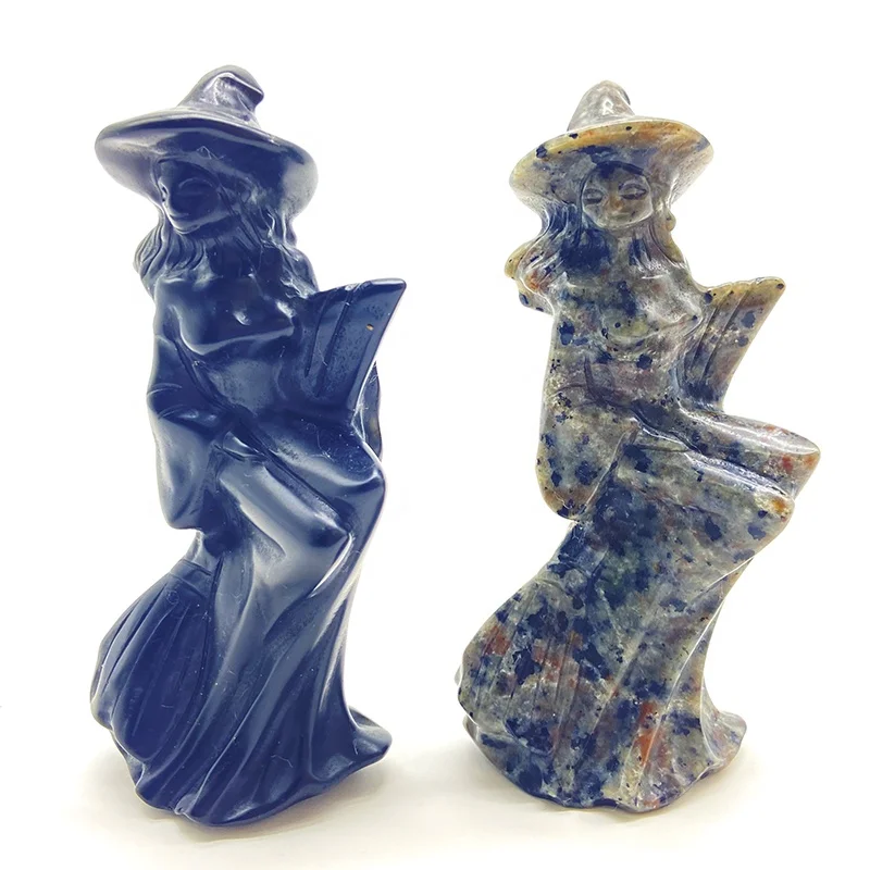 Carving Witch Yooperlite Figurine Obsidian Crystal Wholesale Natural Black Europe Feng Shui New Year Holiday Decoration & Gift