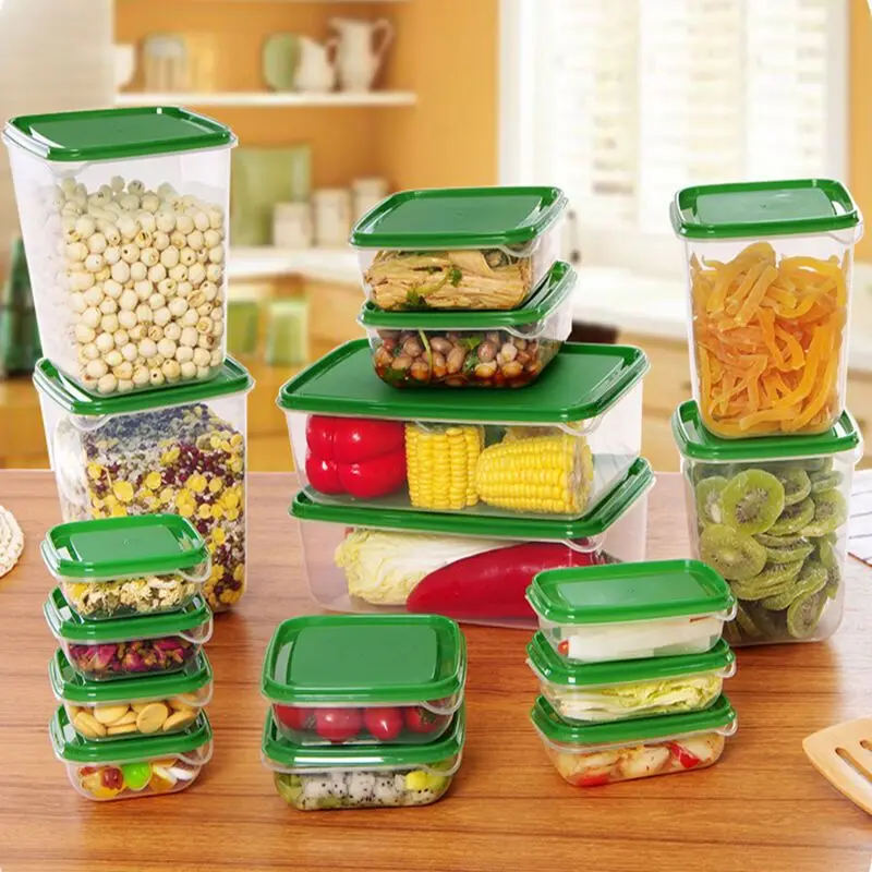 17pcs/set Kitchen Organizer Grains Beans Storage Jar Keep Fresh Food Storage Box Refrigerator Food Sealed Crisper Container