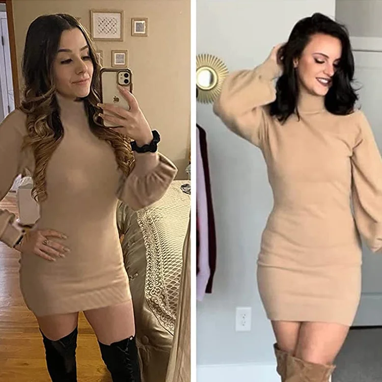 Оптовая продажа с фабрики 2022, вязаное платье с длинным рукавом и высоким воротником, повседневное милое женское мини-платье-свитер