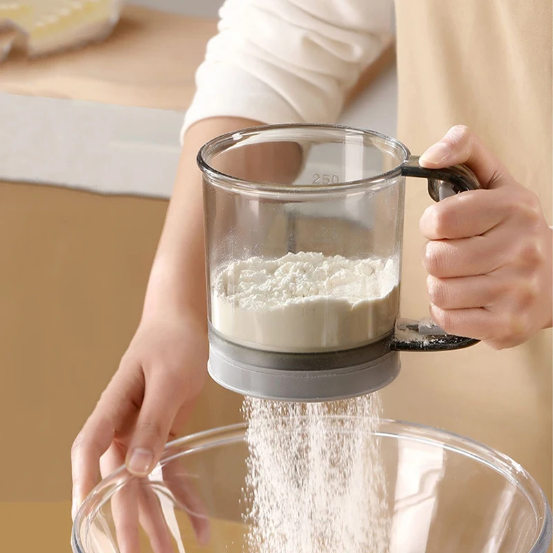 Cup Shaped Semi-automatic Handheld Flour Sifter Kitchen Baking Plastic Fine Mesh Flour Sieve