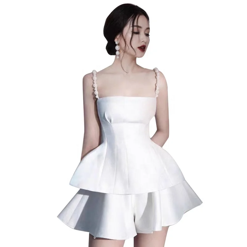 Summer Latest Elegant Beaded Sling Ladies Slim Dress Two-piece Shorts Set