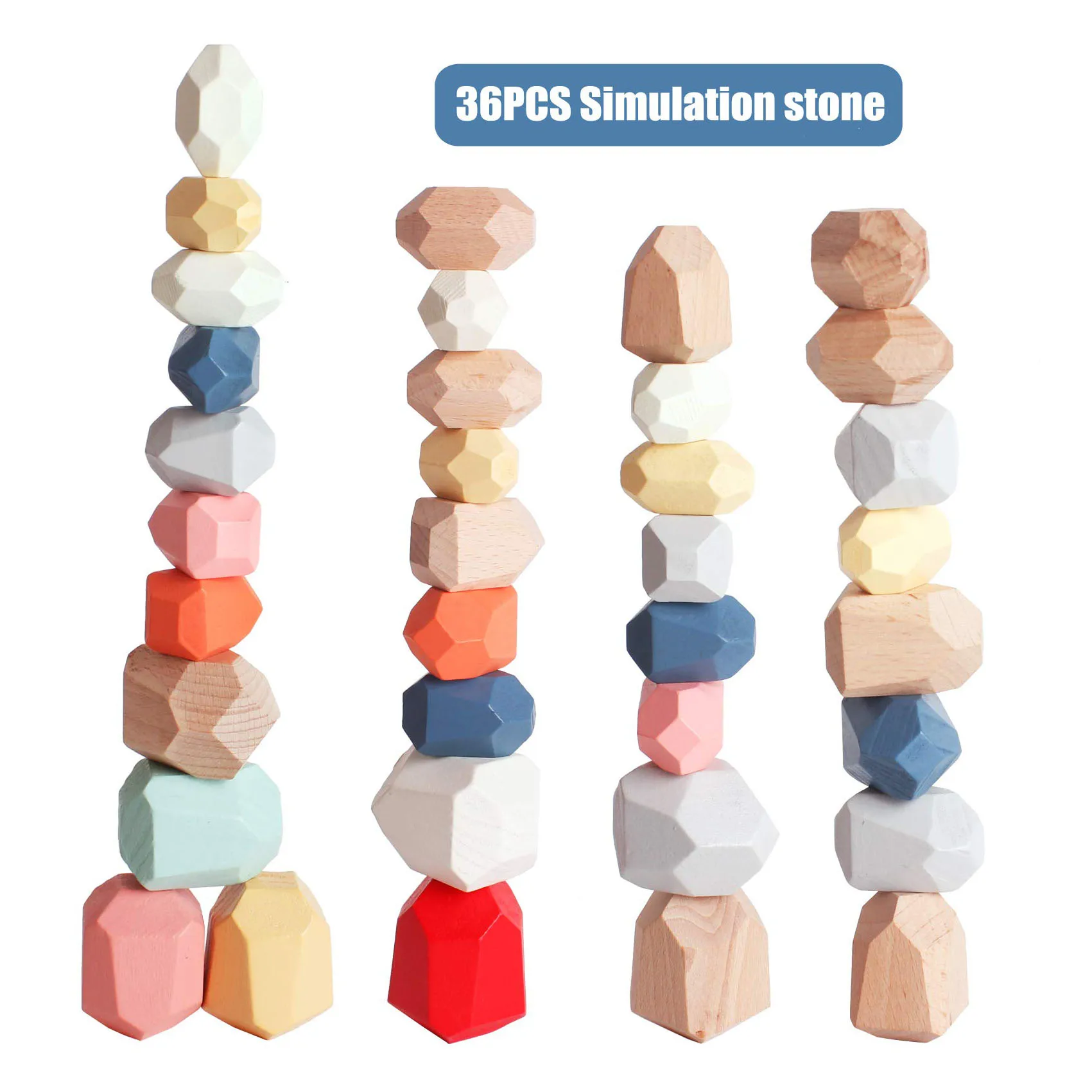 Wooden Sorting Stacking Rocks Stones 36 PCS Sensory Toddler Toys Learning Montessori Toys Building Blocks Game For Toddler