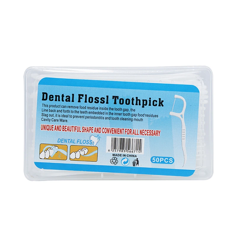 50count portable dental floss pick in plastic box