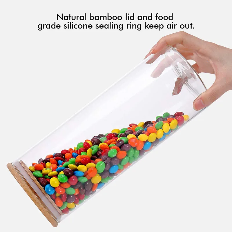 Glass Food Storage Containers Set Airtight Food Jars with Bamboo Wooden Lids Kitchen Canisters For Sugar Candy Cookie Spice