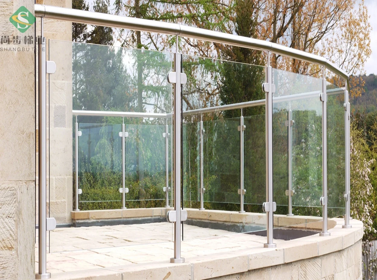 panel railing round handrail post glass railing high grade stainless railing with glass clamps