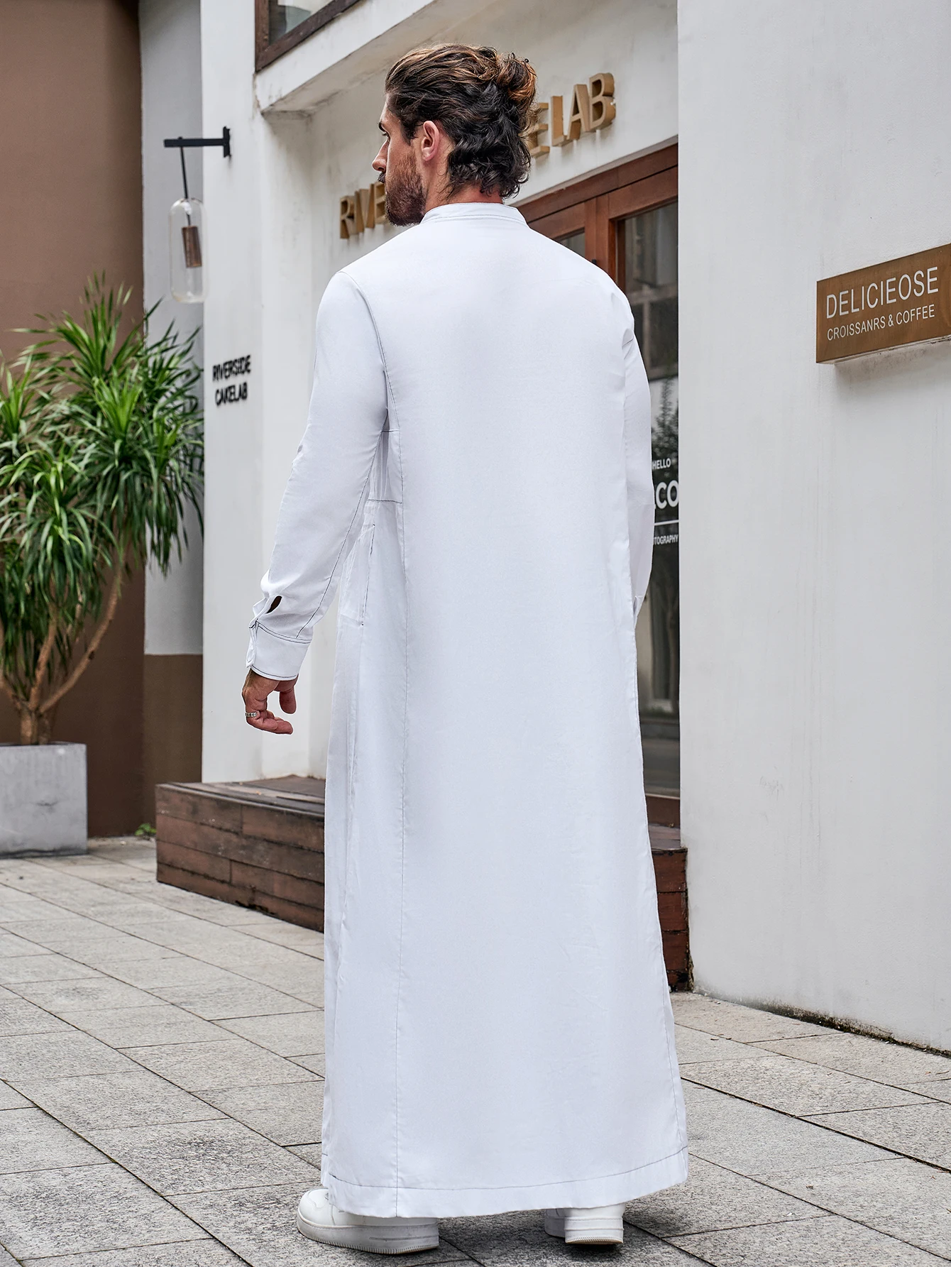 Ramadan Muslim Middle East Arab Dubai Malaysian men color contrast pocket stand collar shirt robe