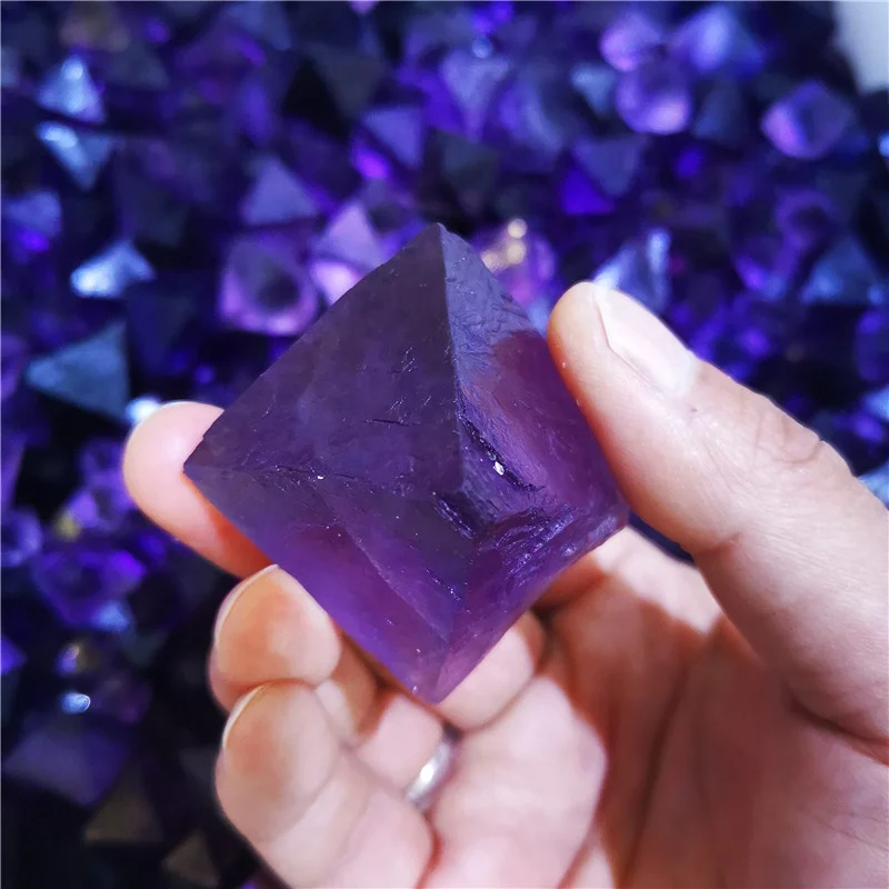 Wholesale Natural High Quality Crystal octahedral Quartz Stone Polyhedra Blue Purple Fluorite Octahedron Pyramid