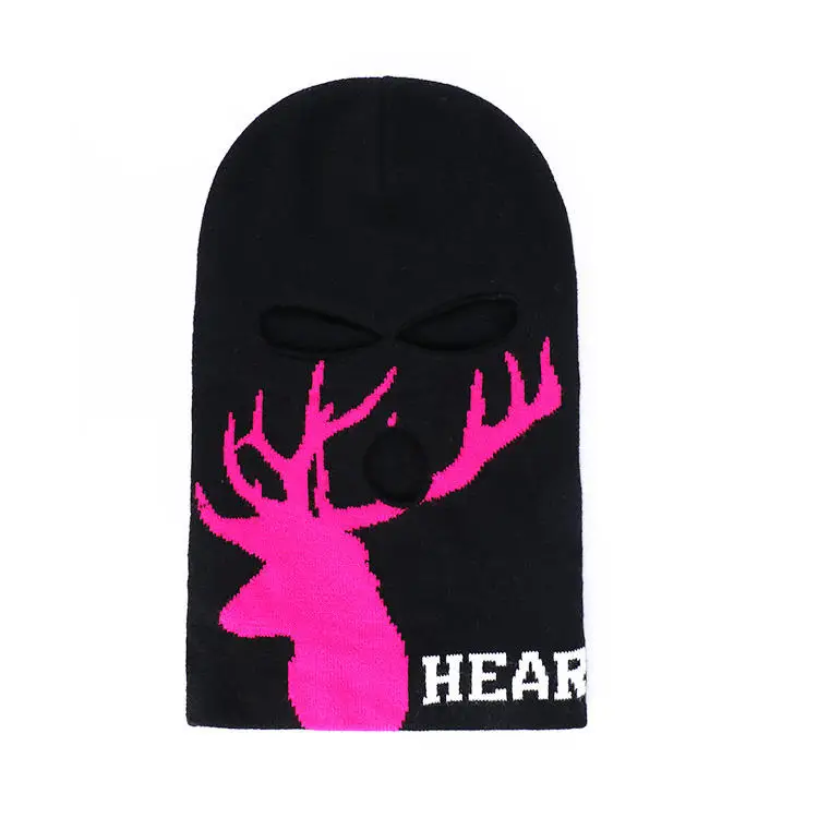 Manufacturer black animal jacquard acrylic full face 3 hole balaclava ski mask winter hat cap for men 3 hole balaclava mask